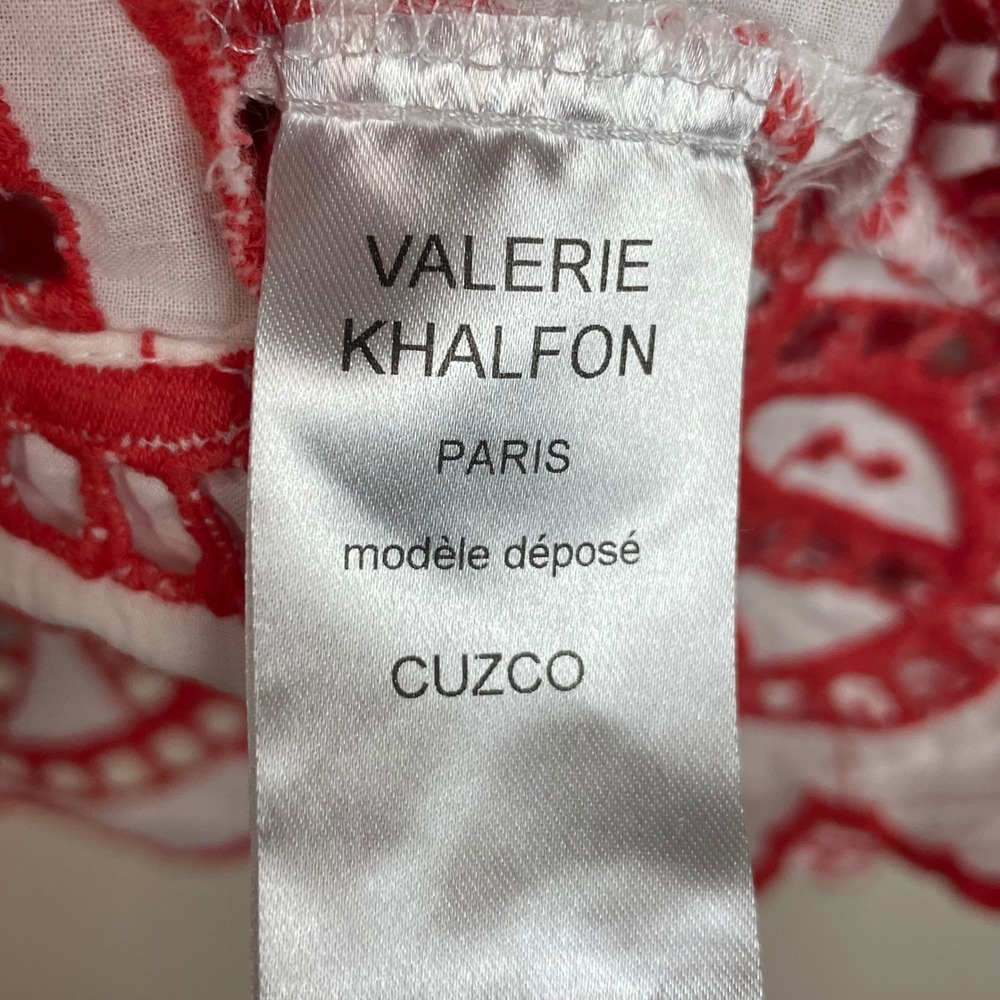 Valerie Khalfon Paris Boho Red White Eyelet Embroidered Button Up 12 Top‎ Shirt - Picture 6 of 9